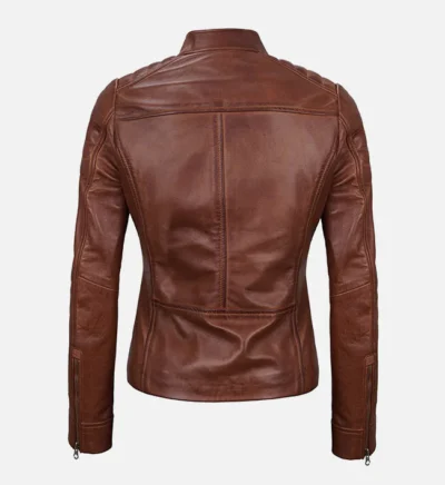 Women’s Brown Padded Café Racer Leather Jacket