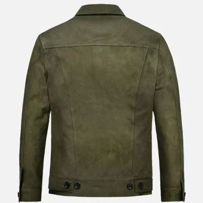 Men’s Green Suede Trucker Leather Jacket
