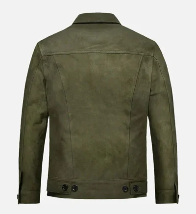 Men’s Green Suede Trucker Leather Jacket