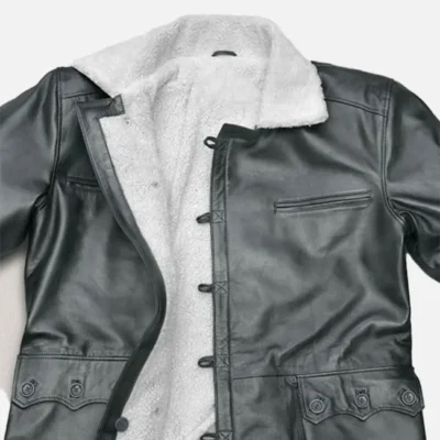 Men’s Metallic Grey Lurex Leather Trench Coat