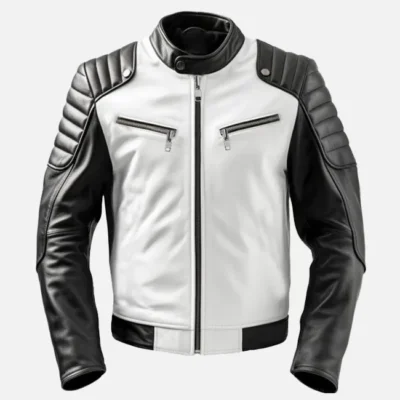 Men’s Black and White Sportage Café Racer Leather Jacket