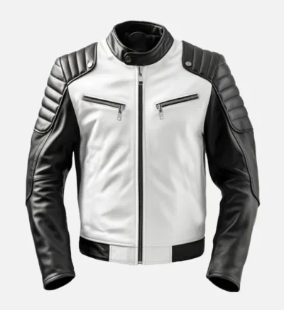 Men’s Black and White Sportage Café Racer Leather Jacket