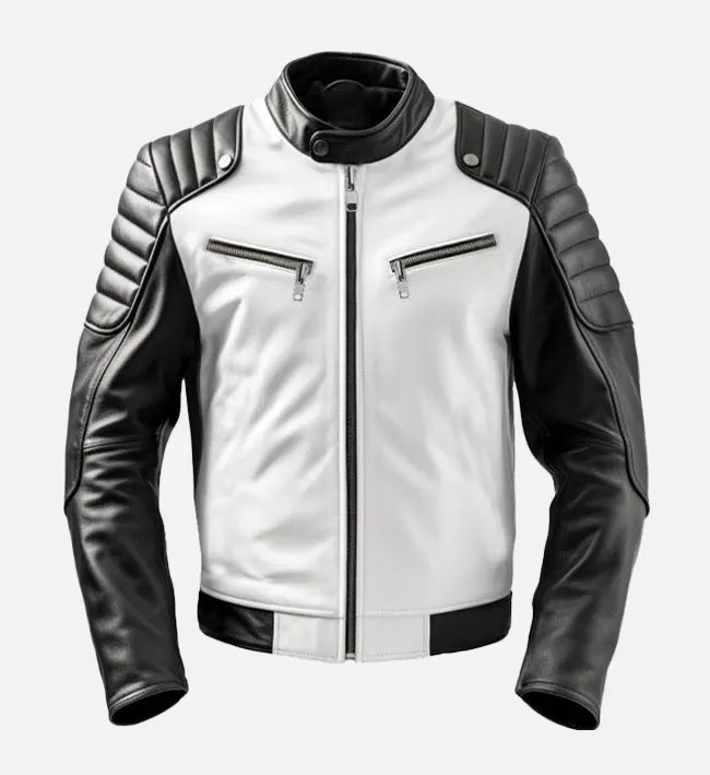 Men’s Black and White Sportage Café Racer Leather Jacket