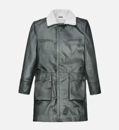 Men’s Metallic Grey Lurex Leather Trench Coat