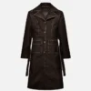 Women’s Distressed Dark Brown Leather Long Coat