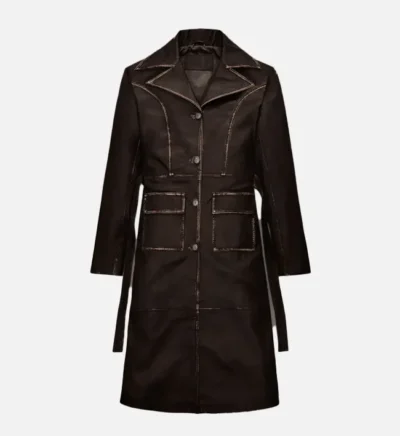 Women’s Distressed Dark Brown Leather Long Coat