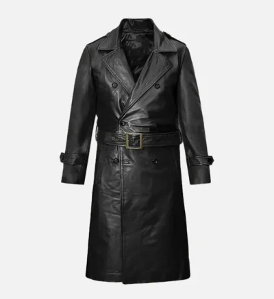 Men’s Classic Black Leather Long Coat
