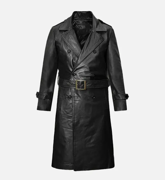 Men’s Classic Black Leather Long Coat