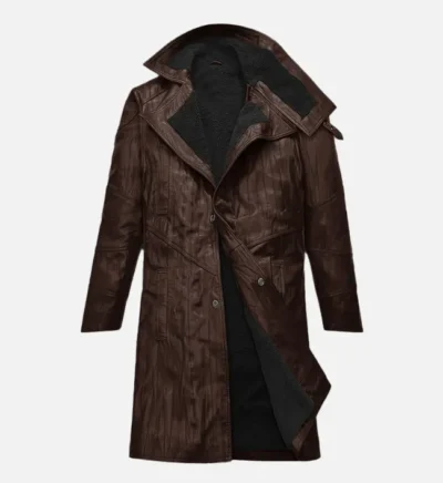 Men’s Distressed Brown Leather Long Coat