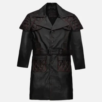 Men’s Black Genuine Leather Long Coat