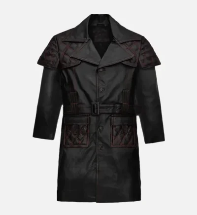 Men’s Black Genuine Leather Long Coat