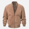 Men’s Camel Brown Suede Leather Bomber Jacket
