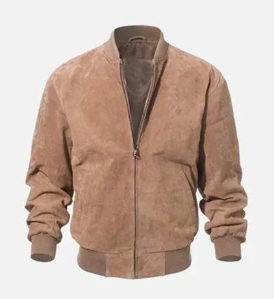 Men’s Camel Brown Suede Leather Bomber Jacket