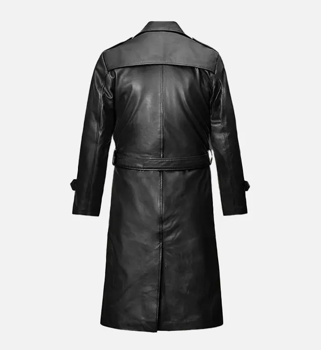 Men’s Classic Black Leather Long Coat