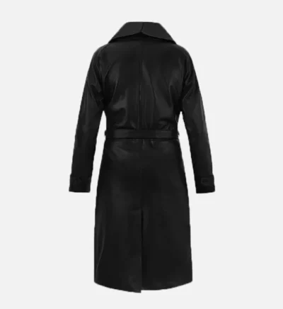 Women’s Black belted Genuine Leather Long Coat