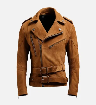 Men’s Double-Belted Suede Leather Jacket