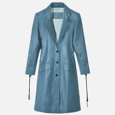 Women’s Deep Sapphire Blue Leather Long Coat