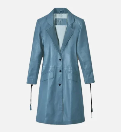 Women’s Deep Sapphire Blue Leather Long Coat