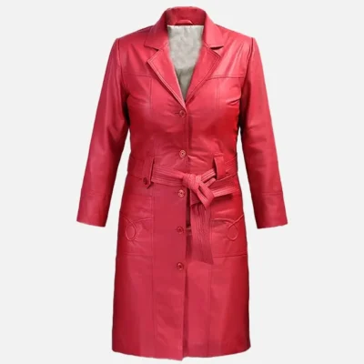 Women’s Red Leather Long Coat