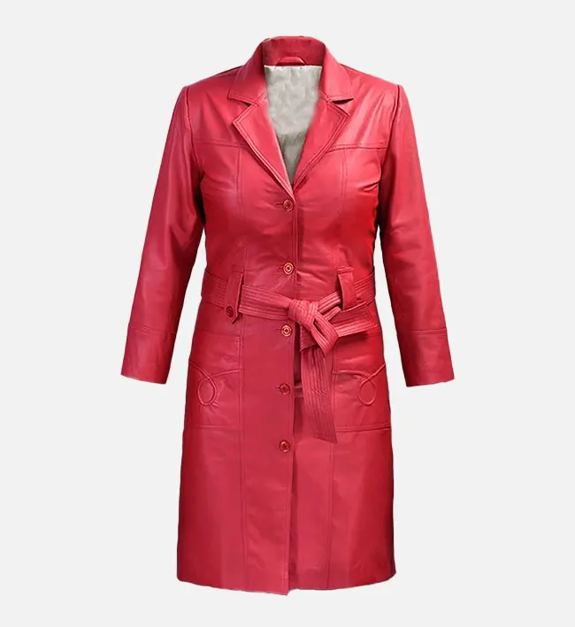 Women’s Red Leather Long Coat