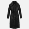 Women’s Black belted Genuine Leather Long Coat