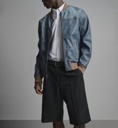 Barrett Leather Bomber Jacket with Denim Accents close