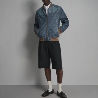 Barrett Leather Bomber Jacket with Denim Accents front