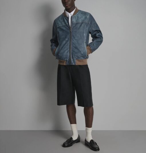 Barrett Leather Bomber Jacket with Denim Accents front