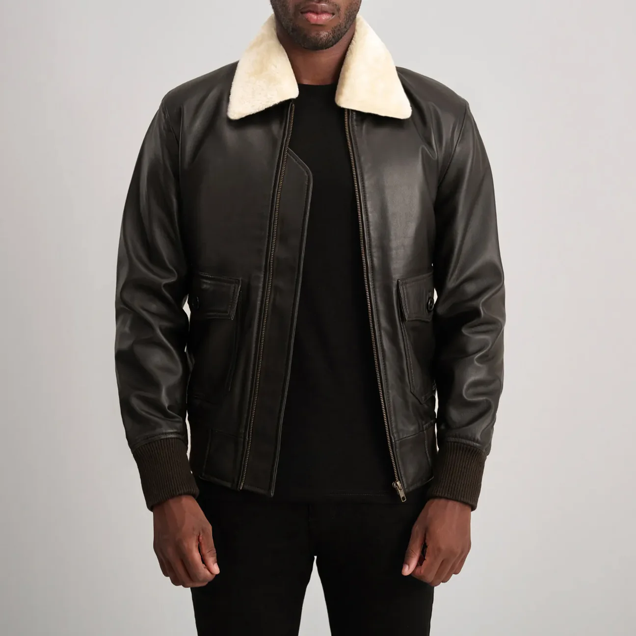 Airin Men’s G-1 Brown and Cream Leather Bomber Jacket