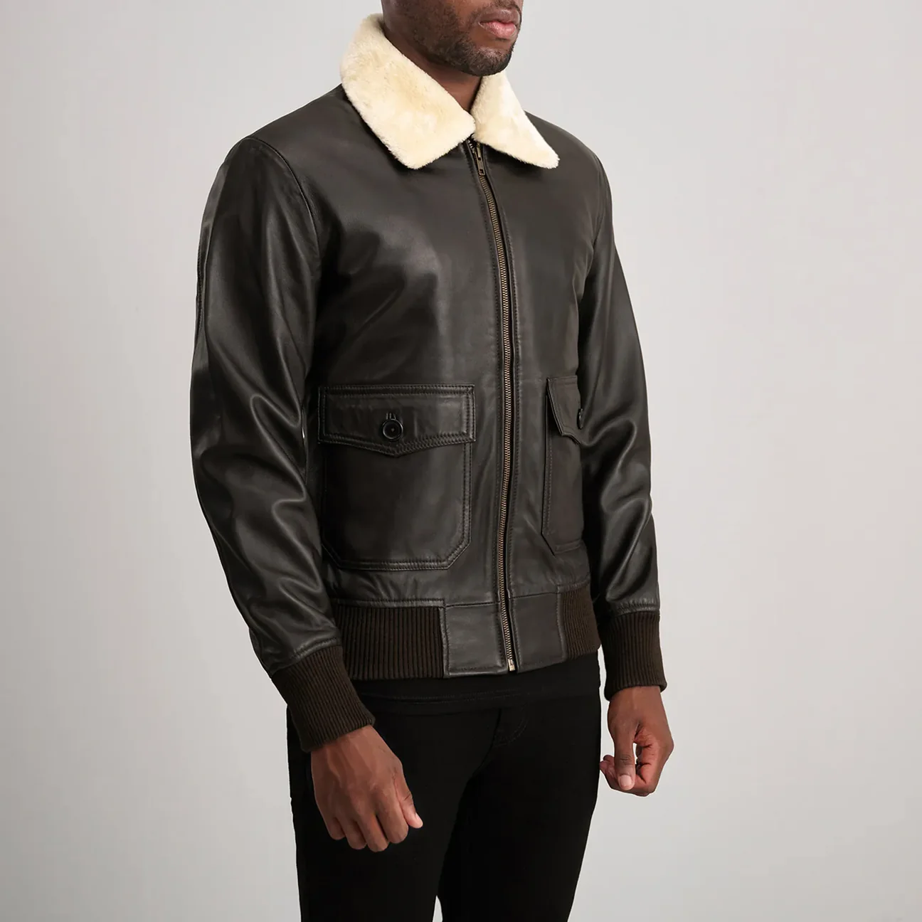 Airin Men’s G-1 Brown and Cream Leather Bomber Jacket