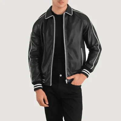 Cooper Men’s Black Leather Varsity Jacket