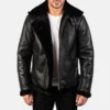 Francis Men’s B-3 Black Leather Bomber Jacket