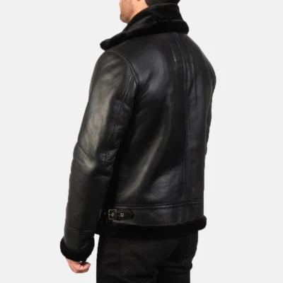Francis Men’s B-3 Black Leather Bomber Jacket