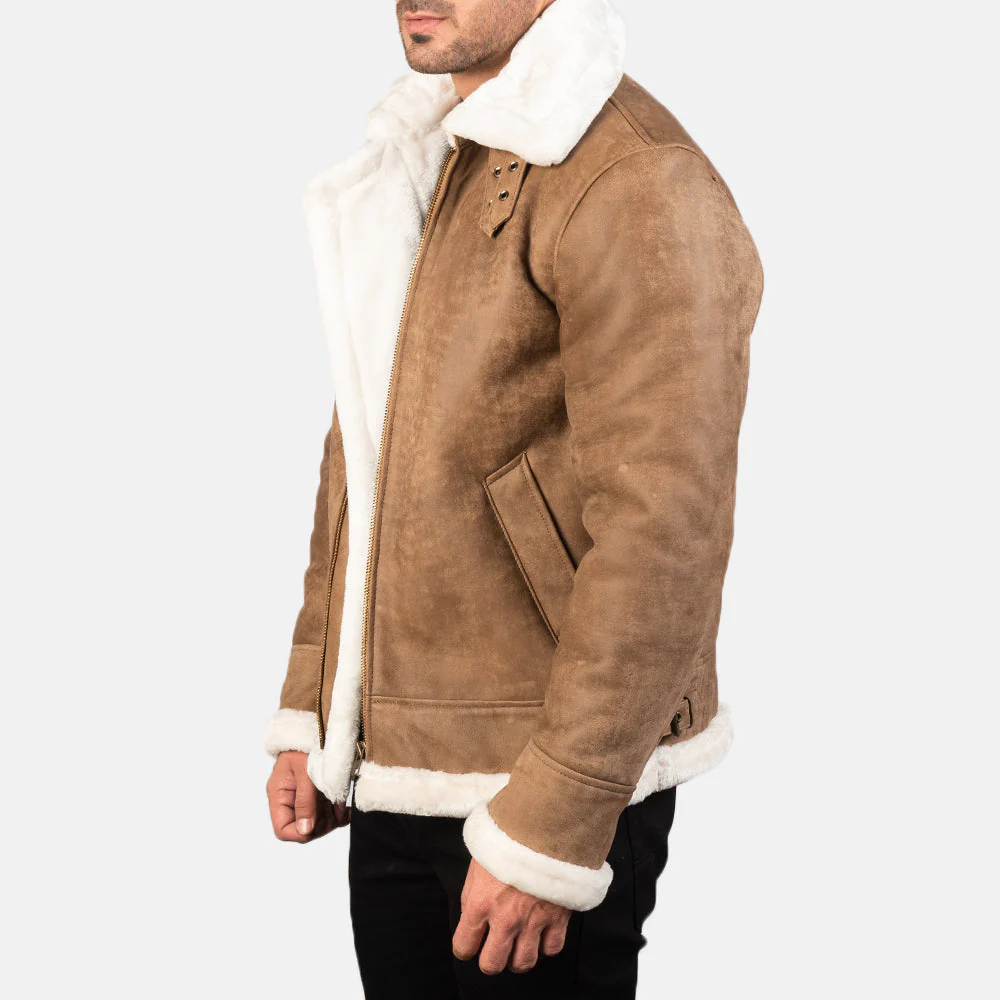 Francis Men’s B-3 Distressed Brown Leather Bomber Jacket