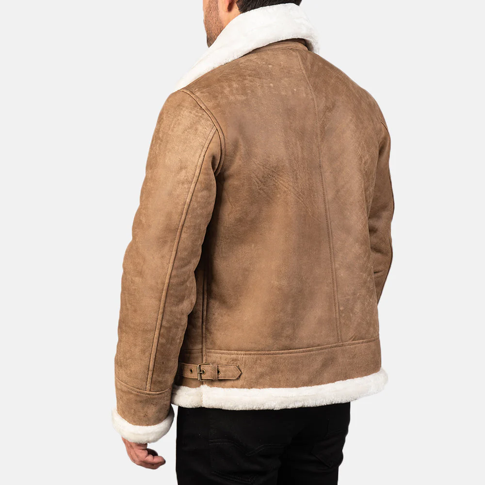 Francis Men’s B-3 Distressed Brown Leather Bomber Jacket