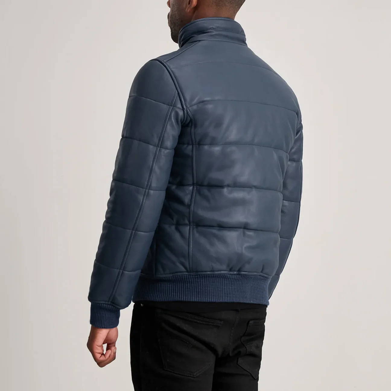Lucas Men’s Blue Leather Puffer Bomber Jacket