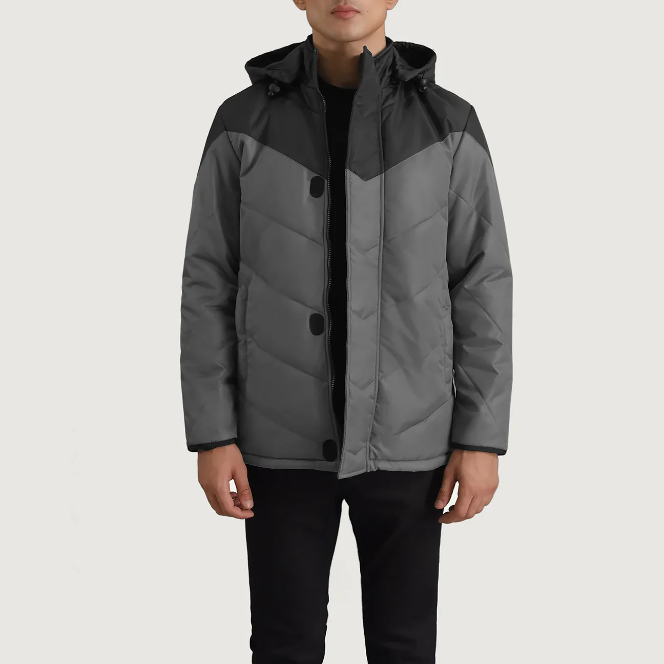 Luka Colorblock Black & Grey Puffer Jacket with Hood