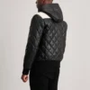 Norman Black Leather Puffer Bomber Jacket with Hood