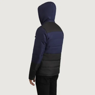 Wayne Men’s Black and Blue Hooded Puffer Jacket