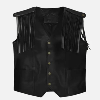 Men's Fringed Black Leather Vest