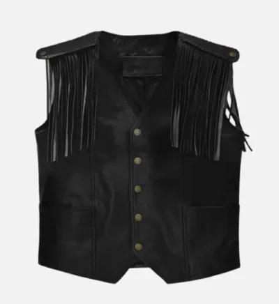 Men's Fringed Black Leather Vest