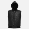Men's Quilted Hooded Leather Vest