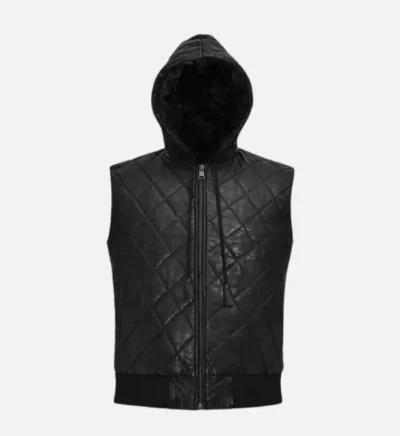Men's Quilted Hooded Leather Vest
