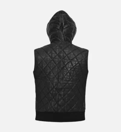 Men's Quilted Hooded Leather Vest