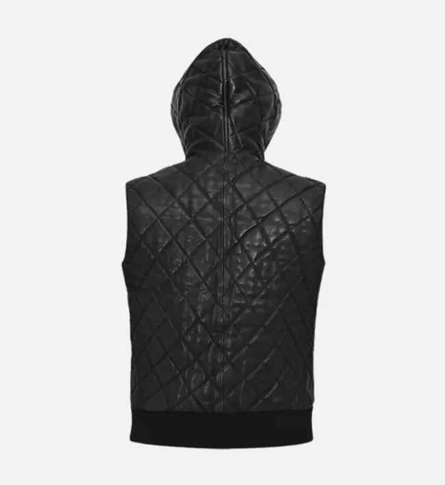 Men's Quilted Hooded Leather Vest
