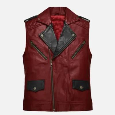 Men’s Two-Tone Red and Black Leather Vest