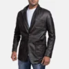 Men’s Wine Black Leather Blazer Jacket