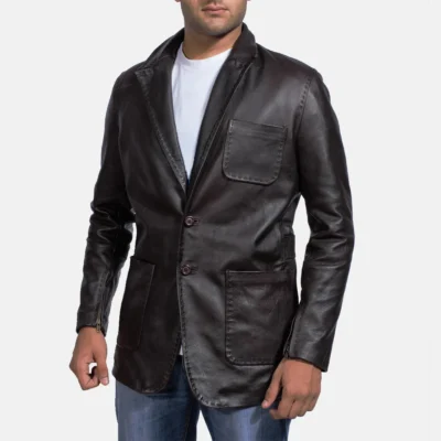 Men’s Wine Black Leather Blazer Jacket