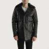 Furcliff Men’s Black Leather Coat