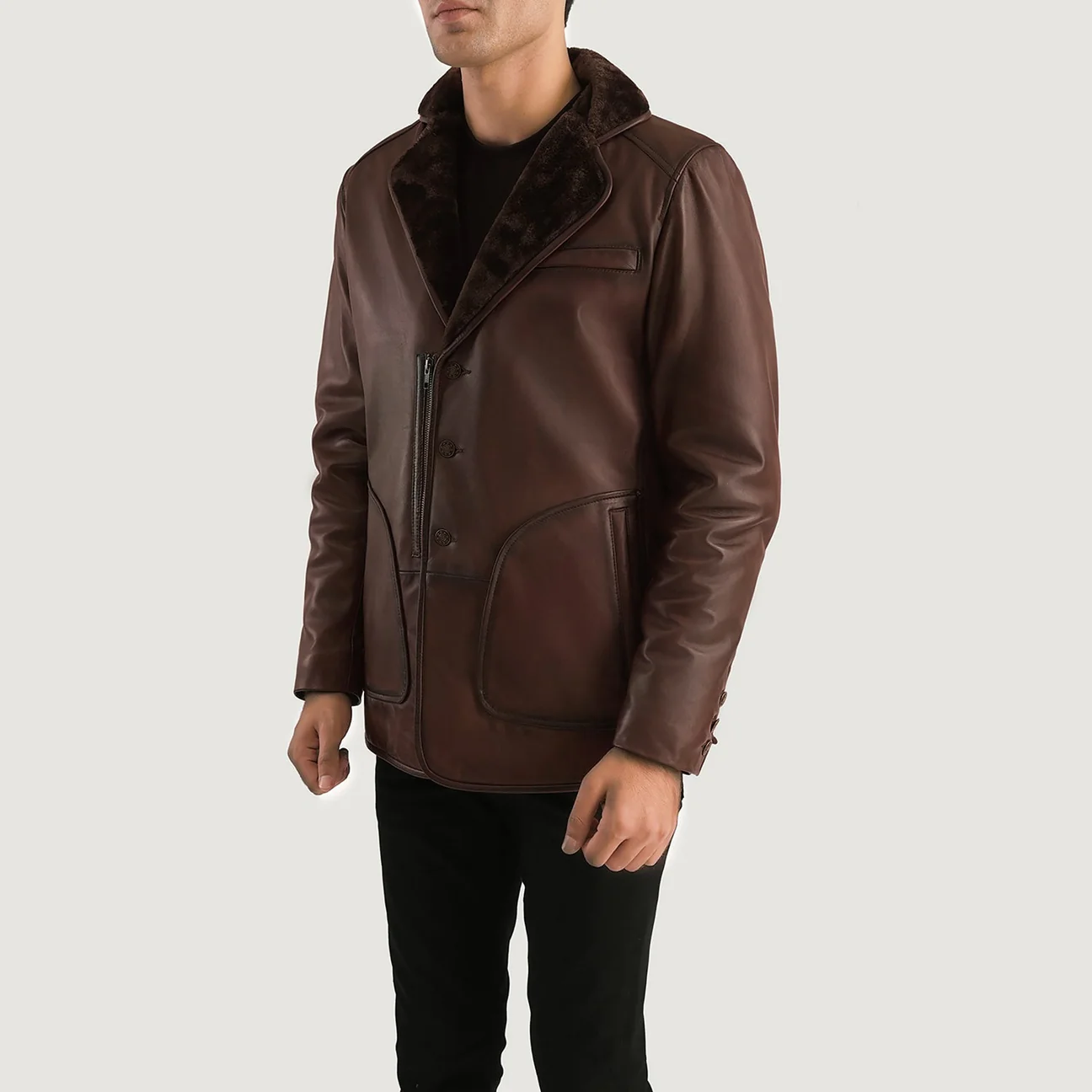 Rocky Men’s Brown Fur Leather Coat
